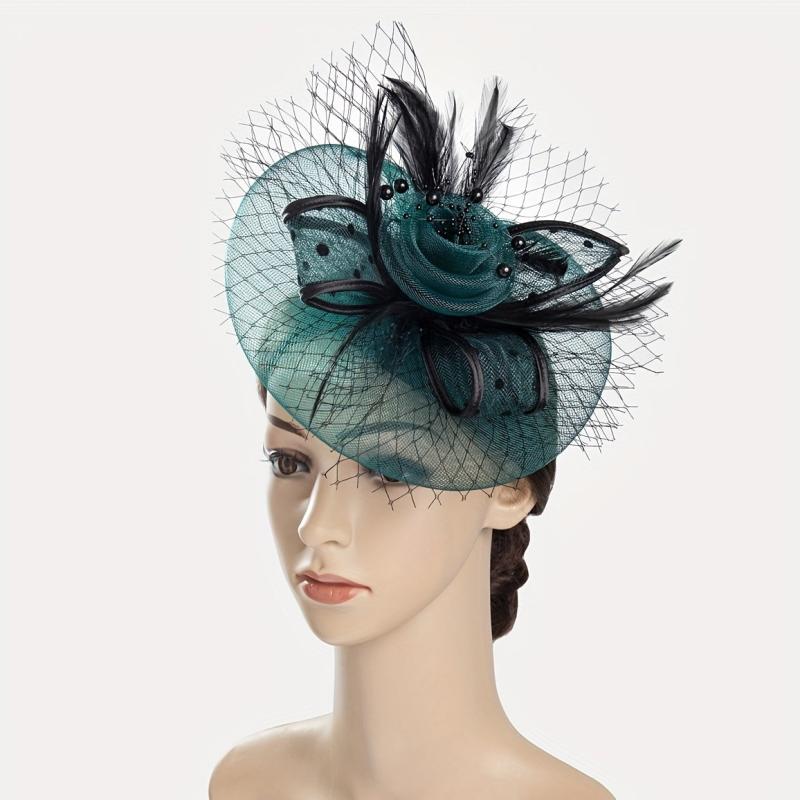 Faux Feather Mesh Veil Fascinator for Tea Party, Birthday Party, Horse Racing