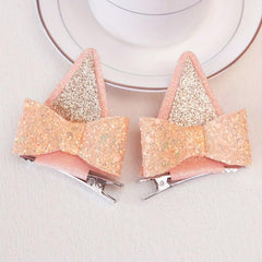 Sequin Glitter Cat Ears Hair Clips Set