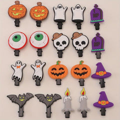 Halloween Pumpkin Hair Clip Magic Hat Bat Skull Ghost Charm PVC Hair Accessory