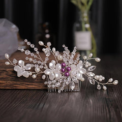 Bride Hair Comb Flowers & Rhinestone Wedding Headdress