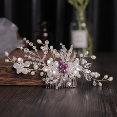 Bride Hair Comb Flowers & Rhinestone Wedding Headdress
