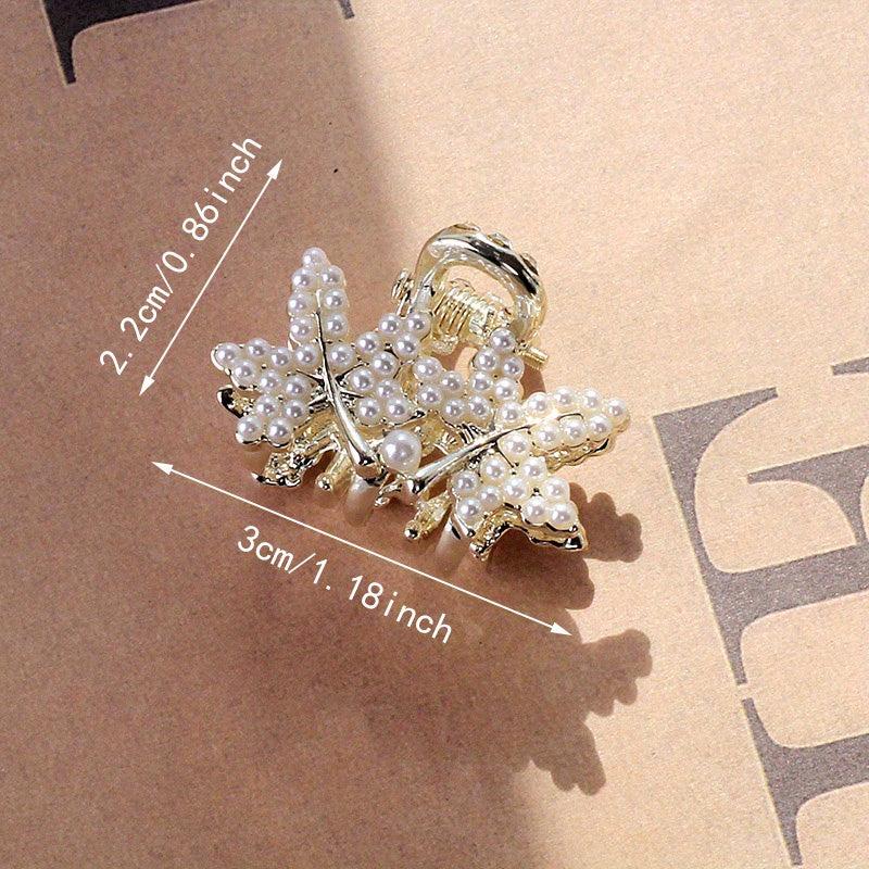 Faux Pearl Beaded Hair Claw Small Shark Claw Butterfly Flower Leaf Stars