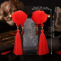 Plush Ball Hair Clip With Tassel Spring Style Hair Clip Duck Billed Clip