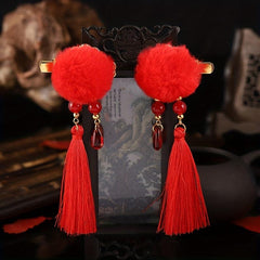 Plush Ball Hair Clip With Tassel Spring Style Hair Clip Duck Billed Clip