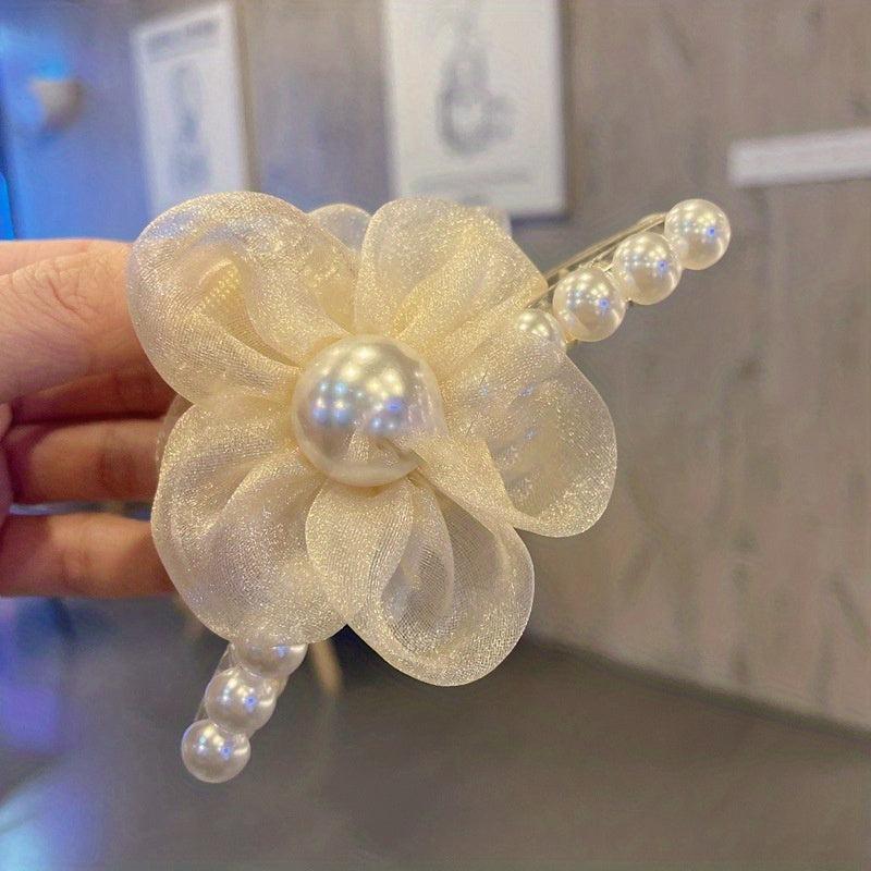 Organza Flower Hair Claw Ponytail Holder Hair Clip Hair Accessories