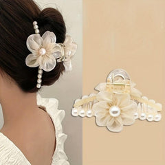 Organza Flower Hair Claw Ponytail Holder Hair Clip Hair Accessories