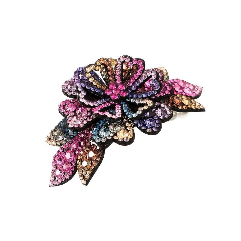 Rhinestone Double Flower Hair Clip Hairpins Pearls Dovetail Clips