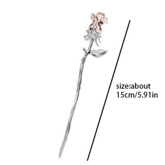 Silvery Rose Hairpin Hair Stick Ponytail Holder Hair Accessories