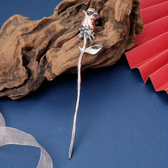 Silvery Rose Hairpin Hair Stick Ponytail Holder Hair Accessories