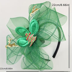 Christmas Mesh Head Piece Golden Elk Decor Green Fascinator Headband