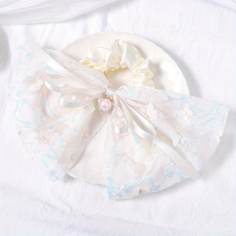 Lace Scrunchies Sequin Bow Hair Tie Faux Pearl Ribbon Bow Hair Rope