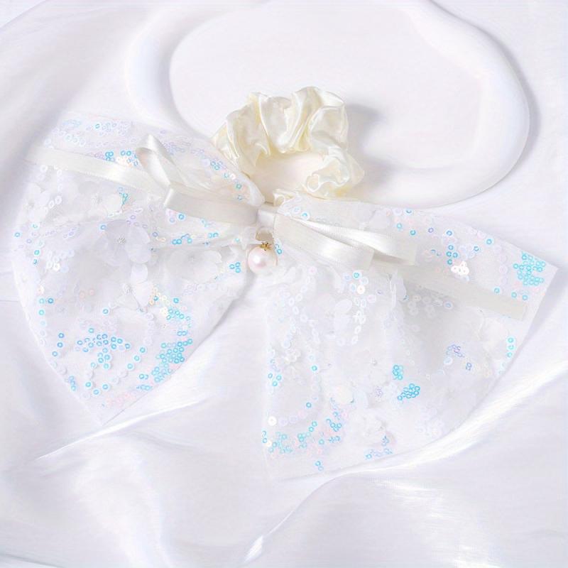 Lace Scrunchies Sequin Bow Hair Tie Faux Pearl Ribbon Bow Hair Rope