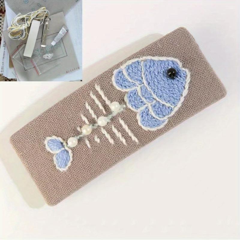 Fish Bone Embroidered Snap Clip Fabric Hair Clip Sweet Hair Clip