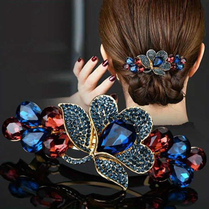 Crystal Flower Back Head Hair Clip French Barrette Hair Accessories