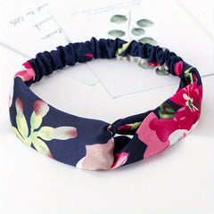 Retro Printed Wide Headband Cross Knotted Elastic Leopard Prints Hair