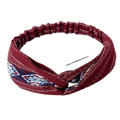 Retro Printed Wide Headband Cross Knotted Elastic Leopard Prints Hair
