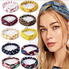 Retro Printed Wide Headband Cross Knotted Elastic Leopard Prints Hair