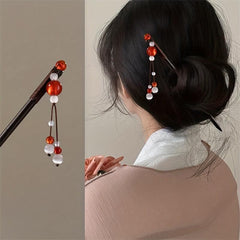 Red Beads Pendant Hair Pin Chinese Style Hair Stick Ponytail Holder