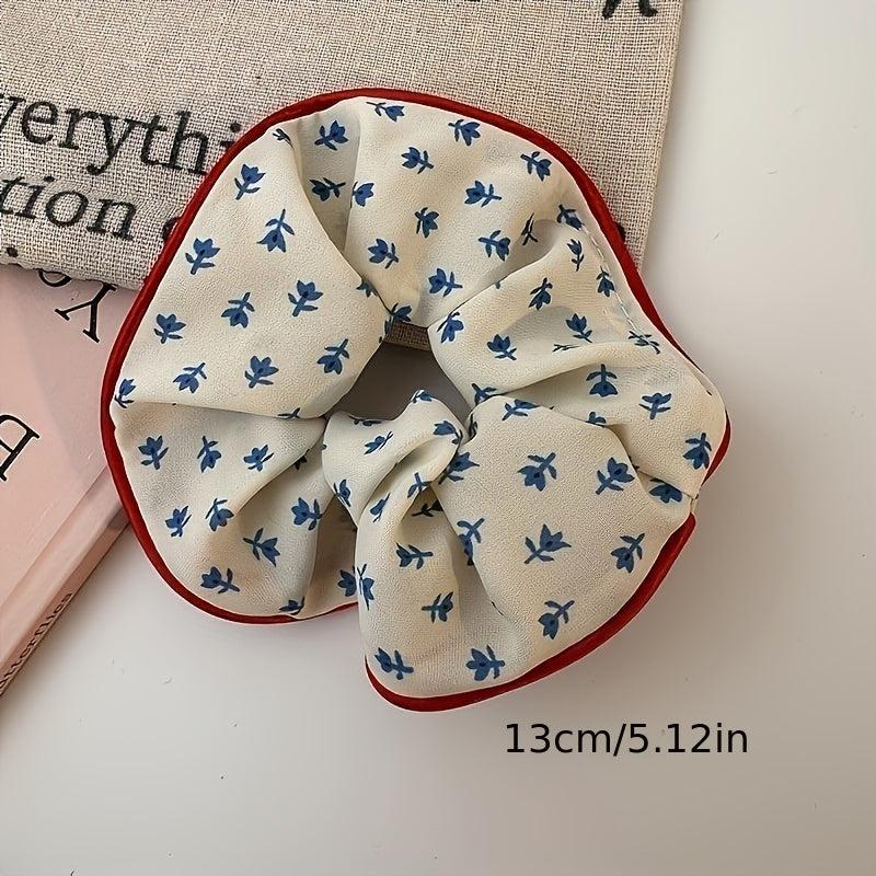 Floral Print Hair Tie Red Brim Hair Rope Sweet Ponytail Holder Women Girls