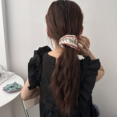 Floral Print Hair Tie Red Brim Hair Rope Sweet Ponytail Holder Women Girls