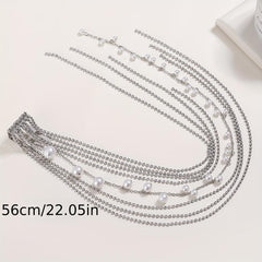 Rhinestone Tassel Hair Comb Back Head Ponytail Clip Y2K Style