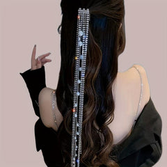 Rhinestone Tassel Hair Comb Back Head Ponytail Clip Y2K Style