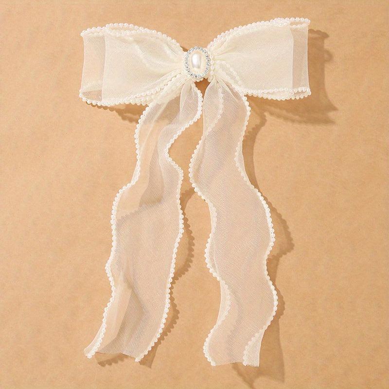 Organza Bow Hair Clip Faux Pearl Hair Clip Back Head French Barrette Head Wear