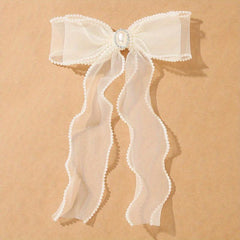 Organza Bow Hair Clip Faux Pearl Hair Clip Back Head French Barrette Head Wear