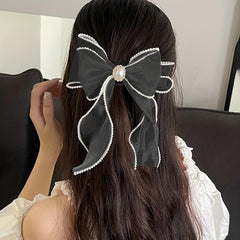 Organza Bow Hair Clip Faux Pearl Hair Clip Back Head French Barrette Head Wear