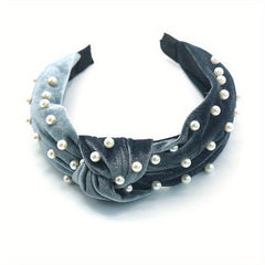 Velvet Knotted Headband with Faux Pearls