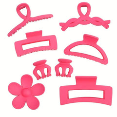 8pcs Rose Red Hair Claw Sweet Wavy Hair Clip Flower Shaped Jaw Claw