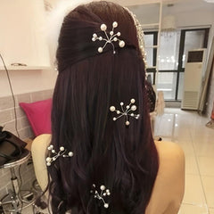 Faux Pearl Hairpin Silvery U-shaped Hair Pin Ponytail Holder