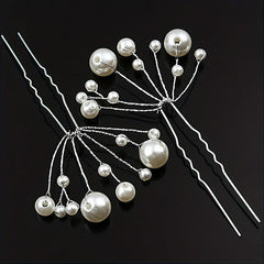 Faux Pearl Hairpin Silvery U-shaped Hair Pin Ponytail Holder