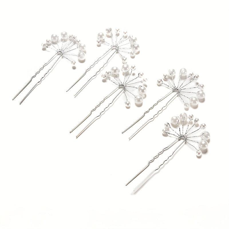 Faux Pearl Hairpin Silvery U-shaped Hair Pin Ponytail Holder