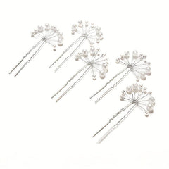 Faux Pearl Hairpin Silvery U-shaped Hair Pin Ponytail Holder