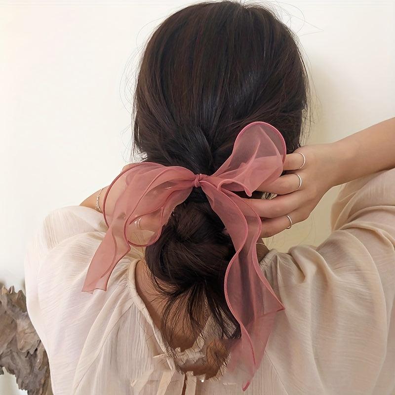 Organza Bow Scarf Hair Tie Long Ribbon Hair Tope Sweet Hair Ring