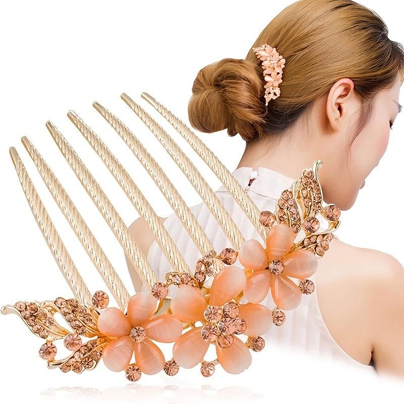 Rhinestone Flower Hair Comb 7 Teeth Metal Bridal Wedding Headdress