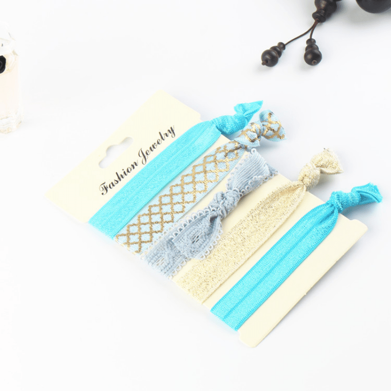 5pcs Wide Knotted Hair Tie Bracelet Style Hair Rope Lace Hair Ring