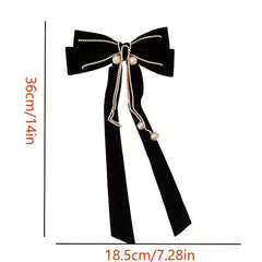 Ribbon Bow Hair Clip with Faux Pearl Tassel Barrette