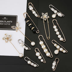 Faux Pearl Brooch for Women Rhinestone Shawl Pin Clip