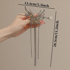 Rhinestone Hair Cuff Stick with Glitter Tassel Hair Pin for Women Girls