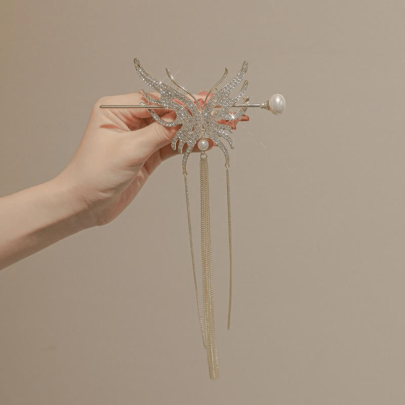 Rhinestone Hair Cuff Stick with Glitter Tassel Hair Pin for Women Girls