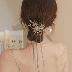 Rhinestone Hair Cuff Stick with Glitter Tassel Hair Pin for Women Girls