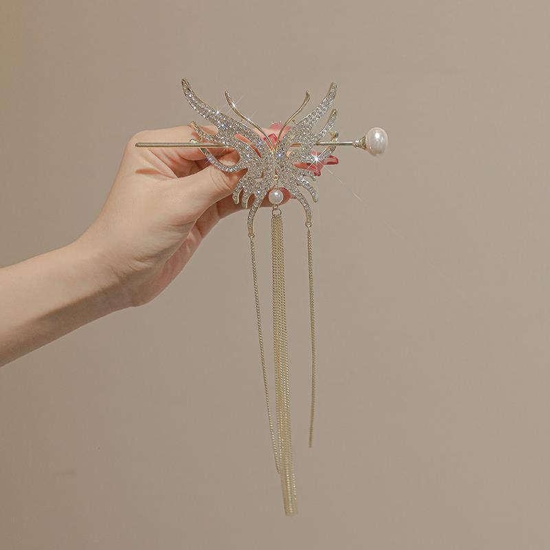 Rhinestone Hair Cuff Stick with Glitter Tassel Hair Pin for Women Girls