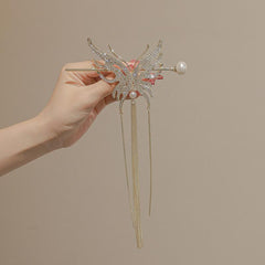 Rhinestone Hair Cuff Stick with Glitter Tassel Hair Pin for Women Girls