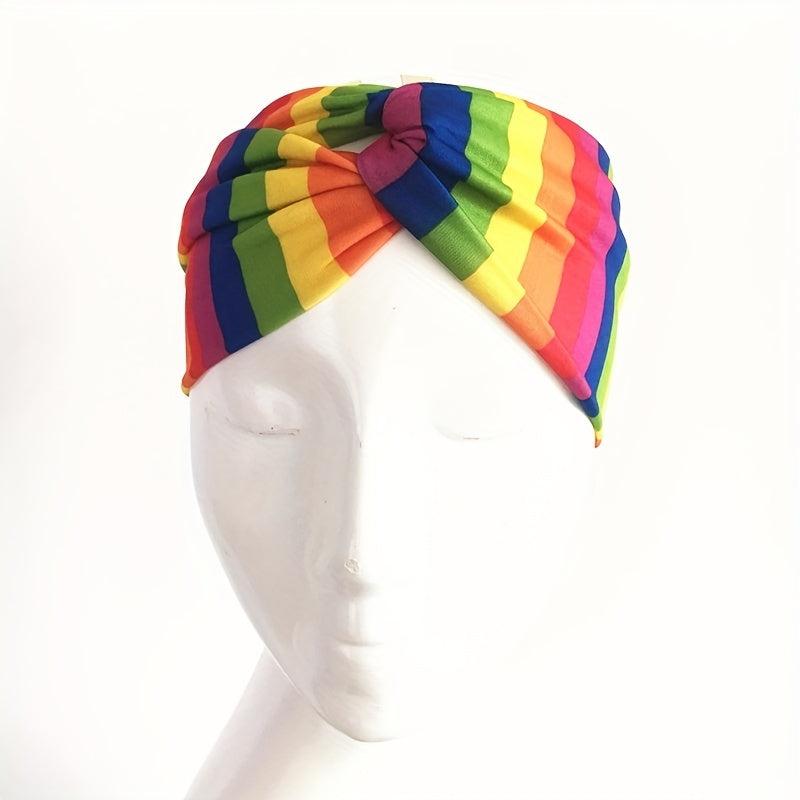 LGBT Rainbow Stripes Knotted Headband Wide Cross Headband Sports Sweatband