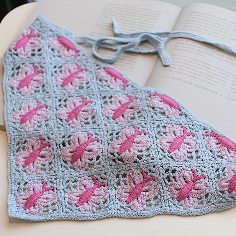 Women Butterfly Knitted Triangle Head Band Hair Crochet Bandanas Vintage