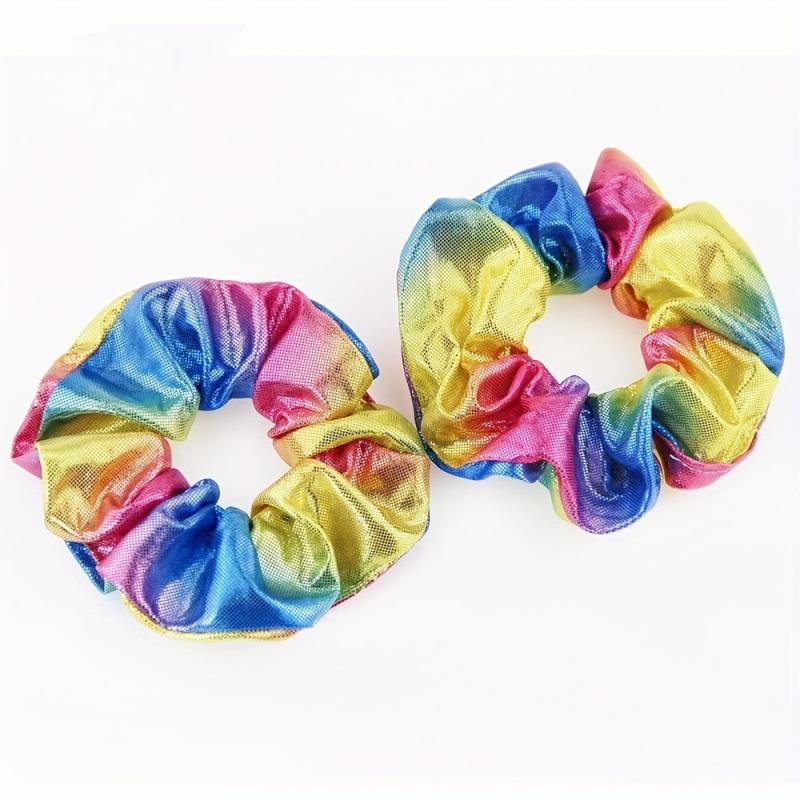 8pcs Y2K Laser Scrunchies Gradient Hair Rope Holographic Hair Ring