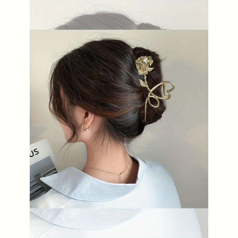 Vintage Metal Rose Flower Hair Claw Back Head Hair Claw Shark Claw Hair Accessor