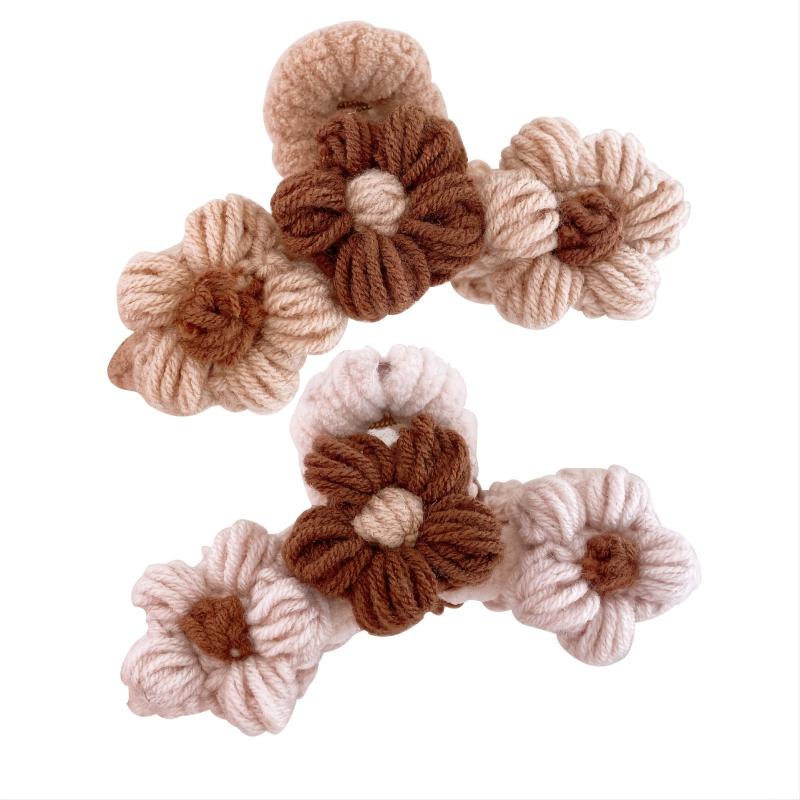 Knitted Flower Woolen Hair Claw Clip Winter Grip Thick Hair Accessories